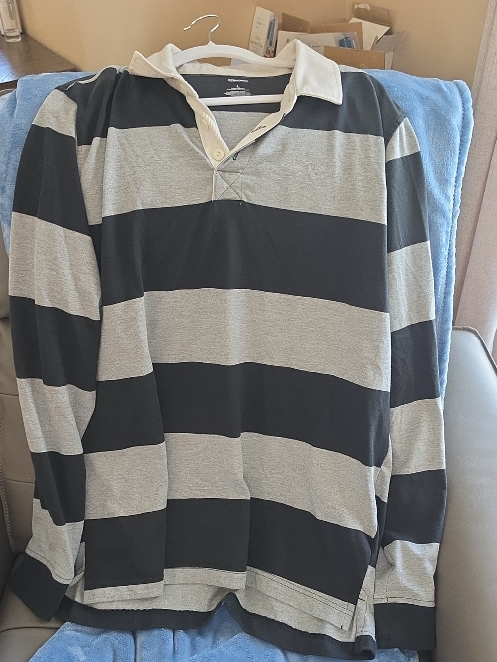 Sonoma Black and Gray Striped Rugby Polo